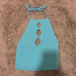 Blue Cut Out Crop Top